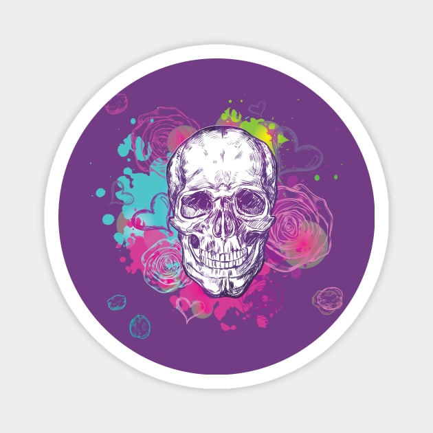 Colorful skull with flowers Magnet by La Moda Tee